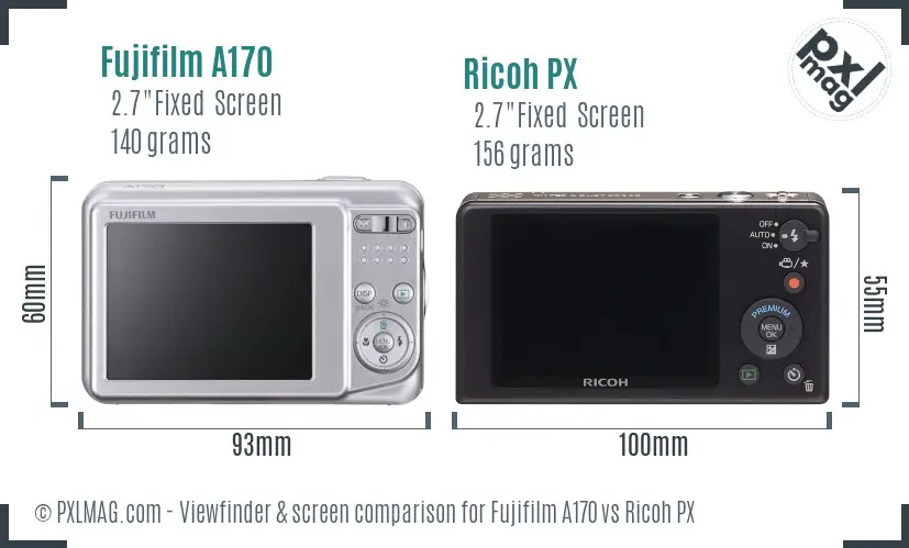 Fujifilm A170 vs Ricoh PX Screen and Viewfinder comparison Fujifilm A170 vs Ricoh PX Screen and Viewfinder comparison