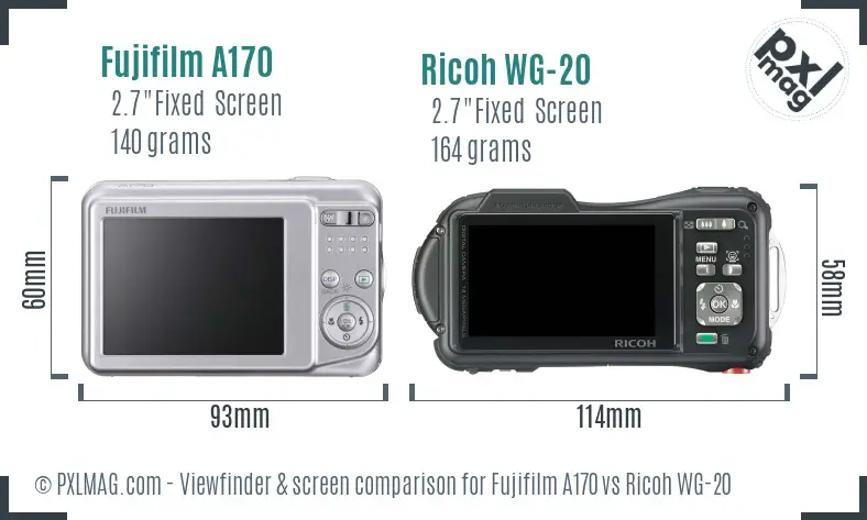 Fujifilm A170 vs Ricoh WG-20 Screen and Viewfinder comparison