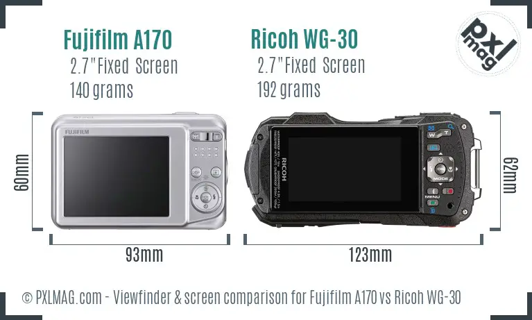 Fujifilm A170 vs Ricoh WG-30 Screen and Viewfinder comparison