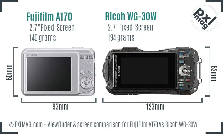 Fujifilm A170 vs Ricoh WG-30W Screen and Viewfinder comparison