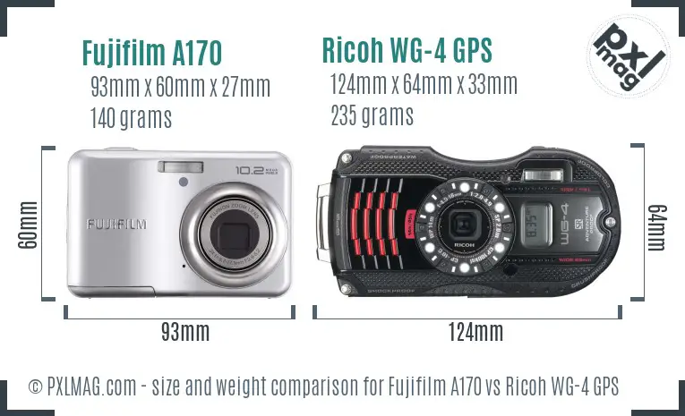 Fujifilm A170 vs Ricoh WG-4 GPS size comparison