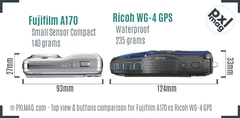 Fujifilm A170 vs Ricoh WG-4 GPS top view buttons comparison