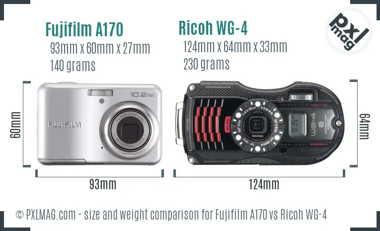 Fujifilm A170 vs Ricoh WG-4 size comparison Fujifilm A170 vs Ricoh WG-4 size comparison