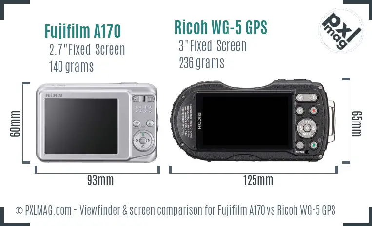 Fujifilm A170 vs Ricoh WG-5 GPS Screen and Viewfinder comparison