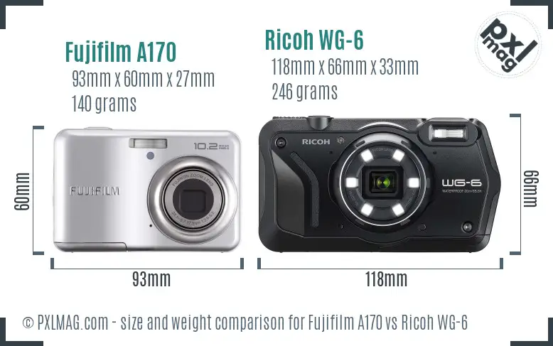 Fujifilm A170 vs Ricoh WG-6 size comparison