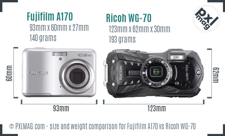 Fujifilm A170 vs Ricoh WG-70 size comparison Fujifilm A170 vs Ricoh WG-70 size comparison