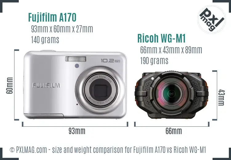 Fujifilm A170 vs Ricoh WG-M1 size comparison