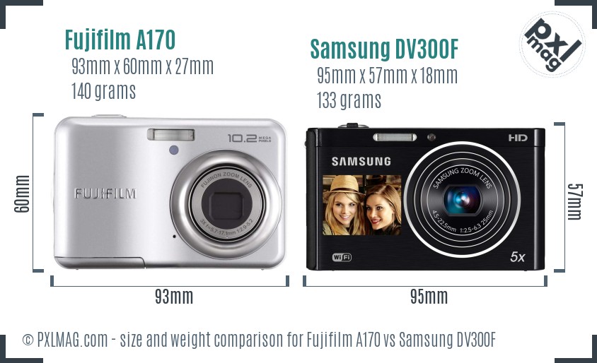 Fujifilm A170 vs Samsung DV300F size comparison
