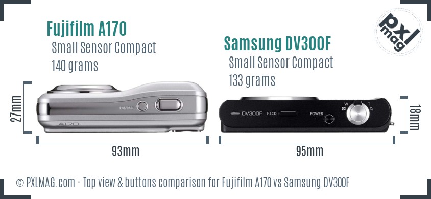 Fujifilm A170 vs Samsung DV300F top view buttons comparison
