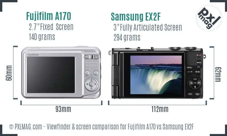 Fujifilm A170 vs Samsung EX2F Screen and Viewfinder comparison