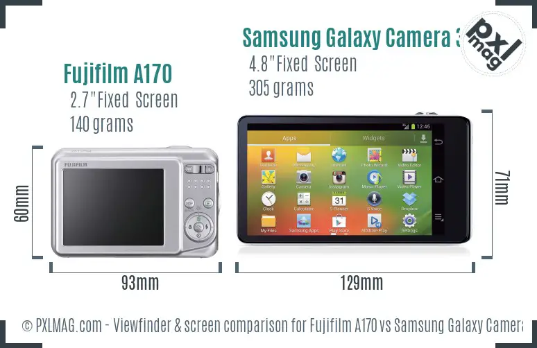 Fujifilm A170 vs Samsung Galaxy Camera 3G Screen and Viewfinder comparison