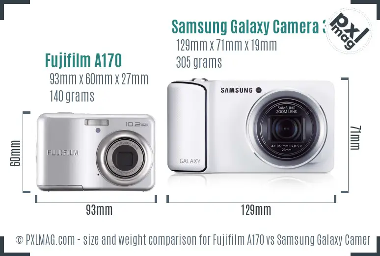 Fujifilm A170 vs Samsung Galaxy Camera 3G size comparison