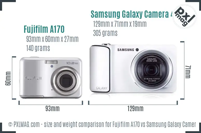 Fujifilm A170 vs Samsung Galaxy Camera 4G size comparison