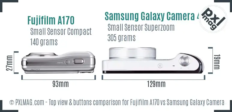 Fujifilm A170 vs Samsung Galaxy Camera 4G top view buttons comparison