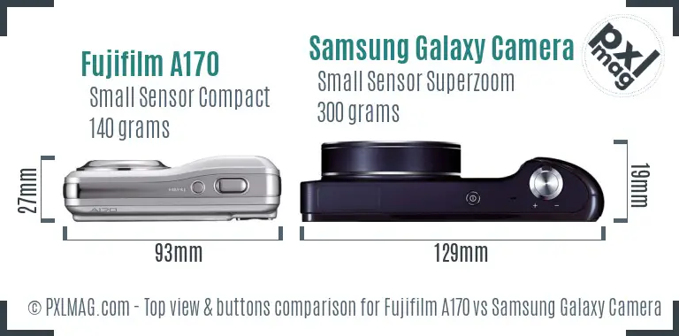 Fujifilm A170 vs Samsung Galaxy Camera top view buttons comparison