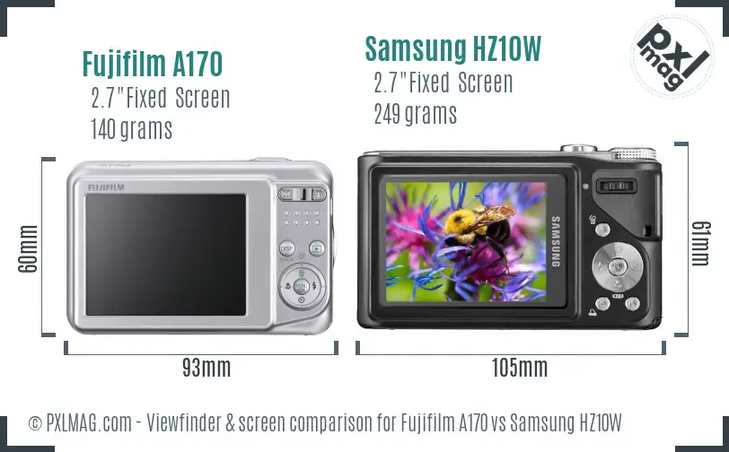 Fujifilm A170 vs Samsung HZ10W Screen and Viewfinder comparison