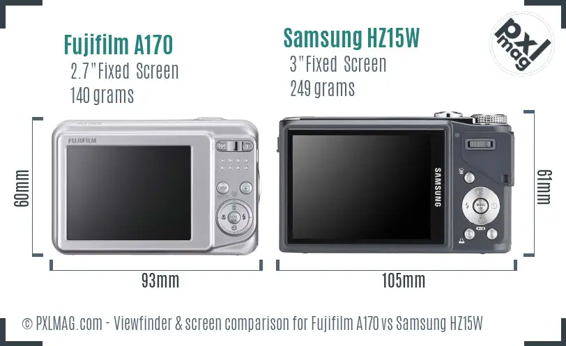 Fujifilm A170 vs Samsung HZ15W Screen and Viewfinder comparison Fujifilm A170 vs Samsung HZ15W Screen and Viewfinder comparison