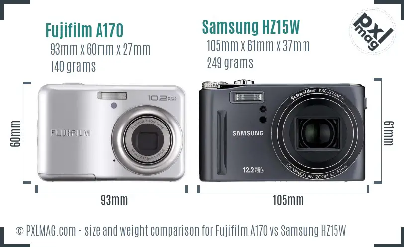 Fujifilm A170 vs Samsung HZ15W size comparison Fujifilm A170 vs Samsung HZ15W size comparison