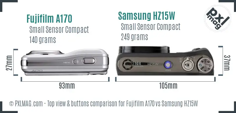 Fujifilm A170 vs Samsung HZ15W top view buttons comparison Fujifilm A170 vs Samsung HZ15W top view buttons comparison