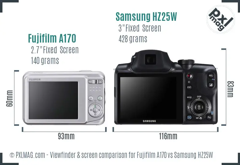Fujifilm A170 vs Samsung HZ25W Screen and Viewfinder comparison Fujifilm A170 vs Samsung HZ25W Screen and Viewfinder comparison
