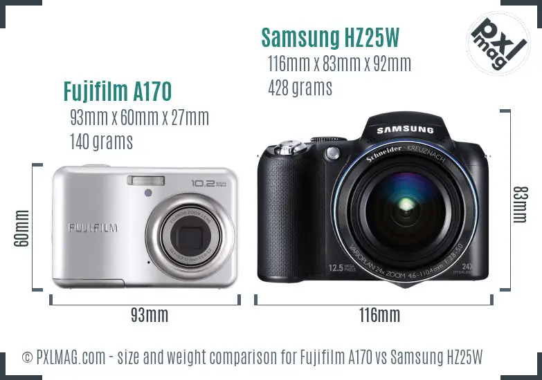 Fujifilm A170 vs Samsung HZ25W size comparison Fujifilm A170 vs Samsung HZ25W size comparison