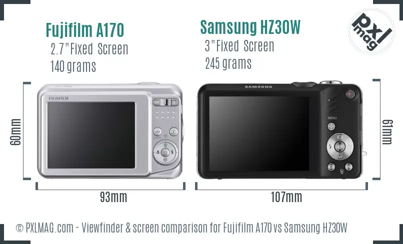 Fujifilm A170 vs Samsung HZ30W Screen and Viewfinder comparison