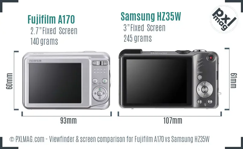 Fujifilm A170 vs Samsung HZ35W Screen and Viewfinder comparison
