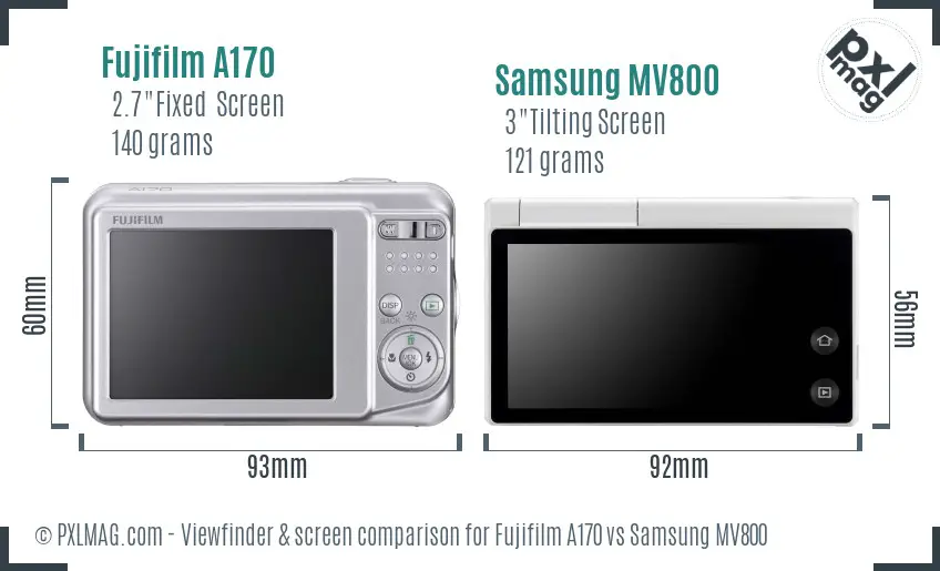 Fujifilm A170 vs Samsung MV800 Screen and Viewfinder comparison