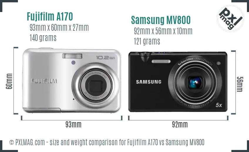 Fujifilm A170 vs Samsung MV800 size comparison