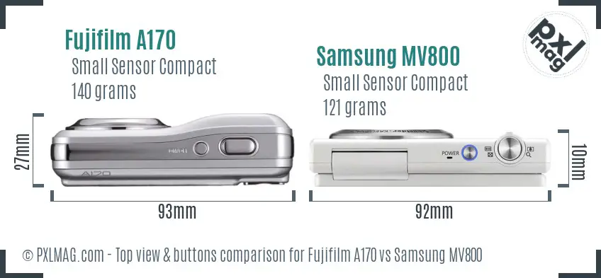Fujifilm A170 vs Samsung MV800 top view buttons comparison