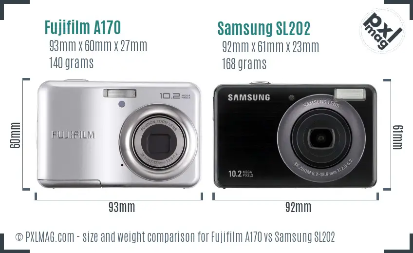 Fujifilm A170 vs Samsung SL202 size comparison Fujifilm A170 vs Samsung SL202 size comparison