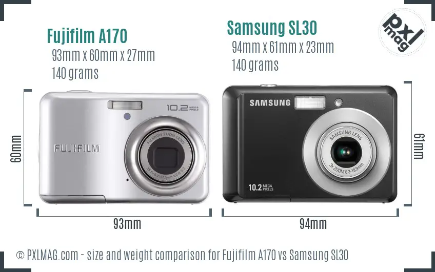 Fujifilm A170 vs Samsung SL30 size comparison Fujifilm A170 vs Samsung SL30 size comparison