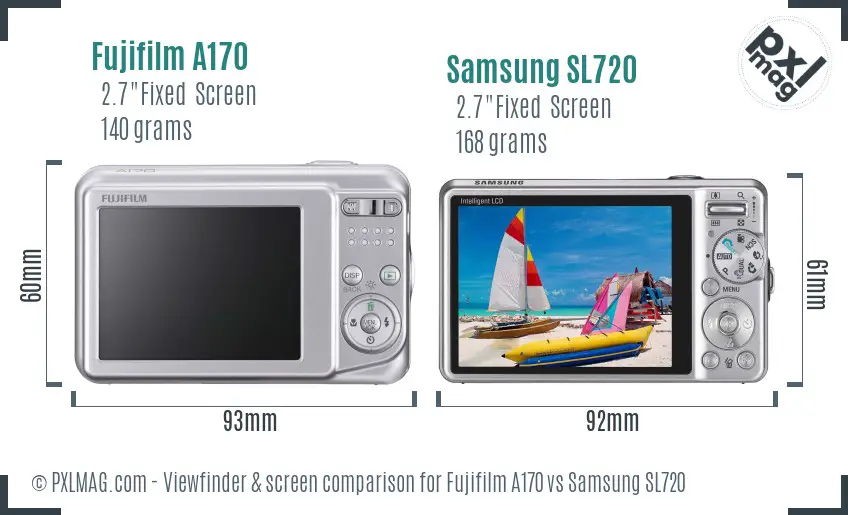 Fujifilm A170 vs Samsung SL720 Screen and Viewfinder comparison