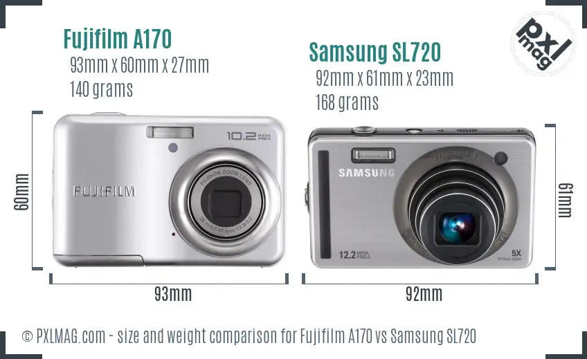 Fujifilm A170 vs Samsung SL720 size comparison