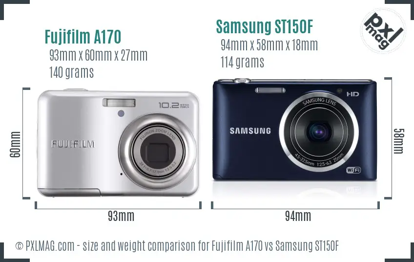 Fujifilm A170 vs Samsung ST150F size comparison