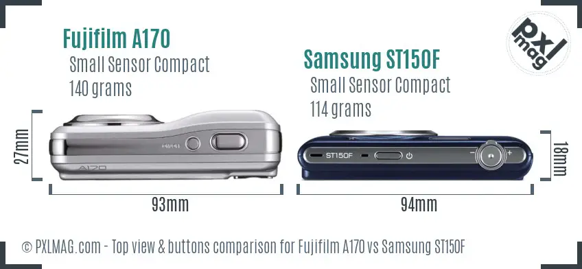 Fujifilm A170 vs Samsung ST150F top view buttons comparison