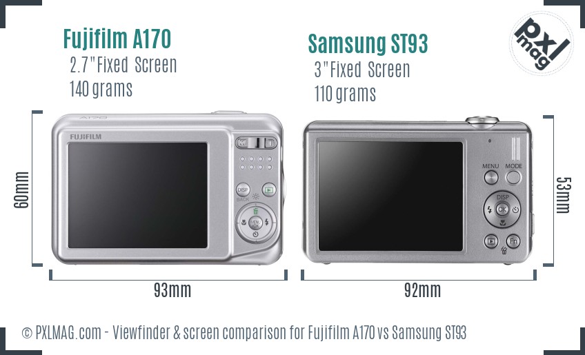 Fujifilm A170 vs Samsung ST93 Screen and Viewfinder comparison