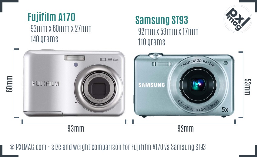 Fujifilm A170 vs Samsung ST93 size comparison