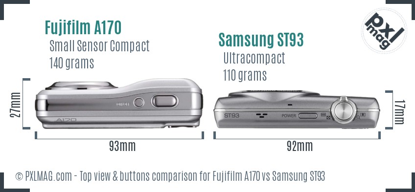 Fujifilm A170 vs Samsung ST93 top view buttons comparison