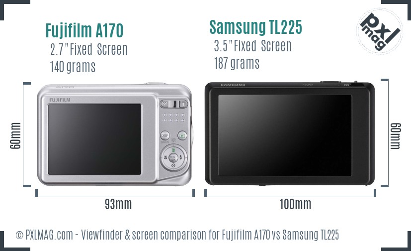 Fujifilm A170 vs Samsung TL225 Screen and Viewfinder comparison