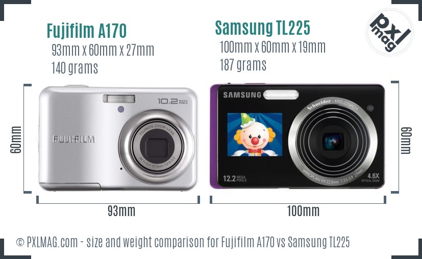 Fujifilm A170 vs Samsung TL225 size comparison Fujifilm A170 vs Samsung TL225 size comparison