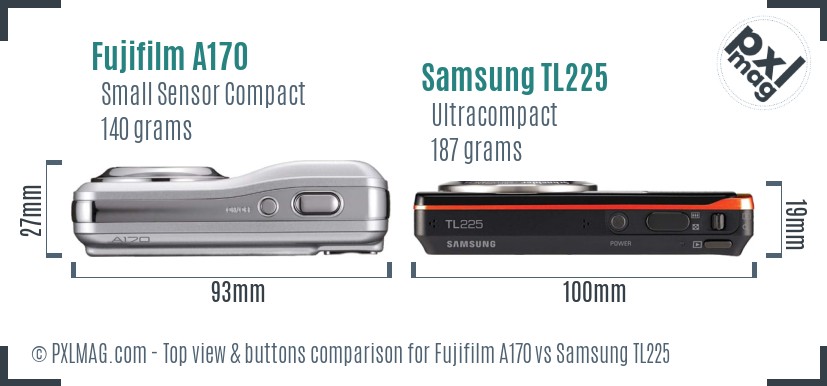 Fujifilm A170 vs Samsung TL225 top view buttons comparison