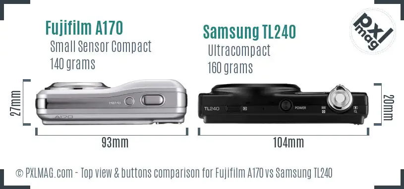 Fujifilm A170 vs Samsung TL240 top view buttons comparison Fujifilm A170 vs Samsung TL240 top view buttons comparison