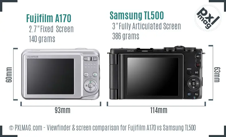 Fujifilm A170 vs Samsung TL500 Screen and Viewfinder comparison