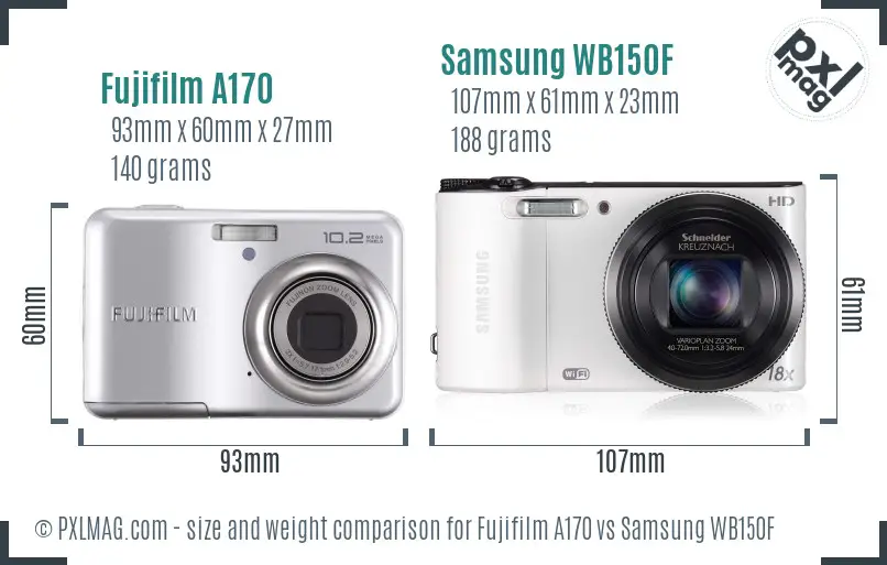 Fujifilm A170 vs Samsung WB150F size comparison