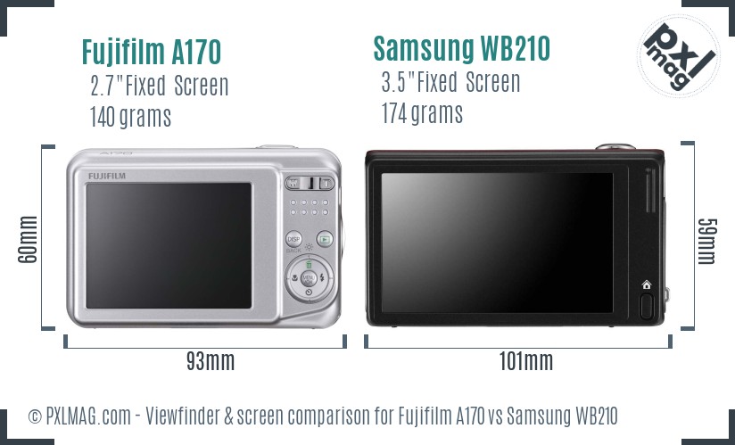 Fujifilm A170 vs Samsung WB210 Screen and Viewfinder comparison
