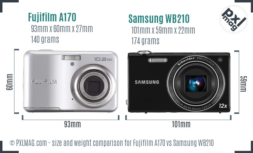 Fujifilm A170 vs Samsung WB210 size comparison