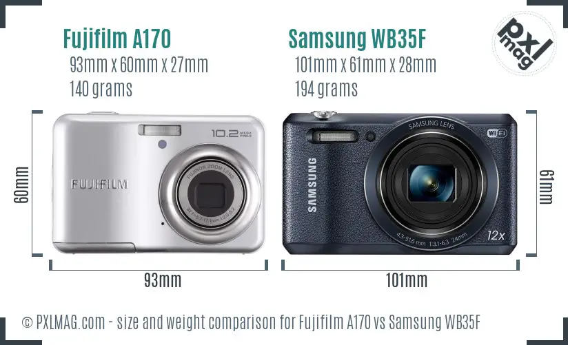Fujifilm A170 vs Samsung WB35F size comparison