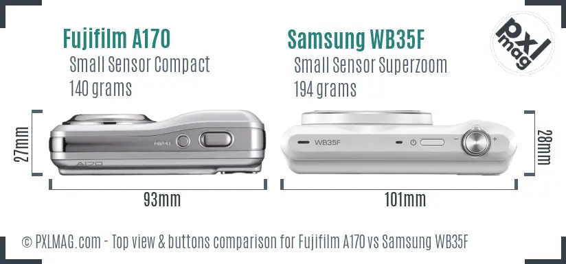 Fujifilm A170 vs Samsung WB35F top view buttons comparison
