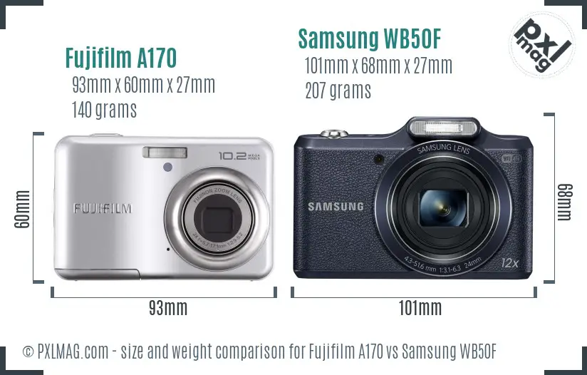 Fujifilm A170 vs Samsung WB50F size comparison Fujifilm A170 vs Samsung WB50F size comparison
